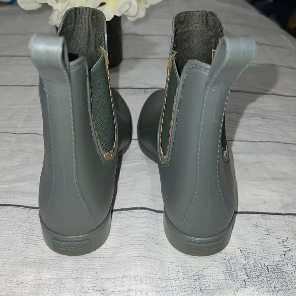 Jack Rogers Sallie Rain Boots Gray Pull-On Ankle Wellies sz 6